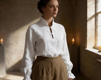 Women Linen Shirt, White Linen Blouse,Natural Linen Shirt,Vintage Style Linen Shirt,Linen Renaissance Shirt,Medieval shirt,Renaissance shirt