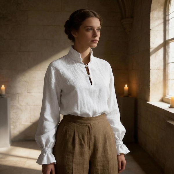 Women Linen Shirt, White Linen Blouse,Natural Linen Shirt,Vintage Style Linen Shirt,Linen Renaissance Shirt,Medieval shirt,Renaissance shirt