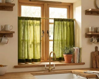 Linen cafe curtain, Custom cafe curtain, Organic linen curtain, Kitchen curtains linen, Short rod pocket curtain, Country curtain