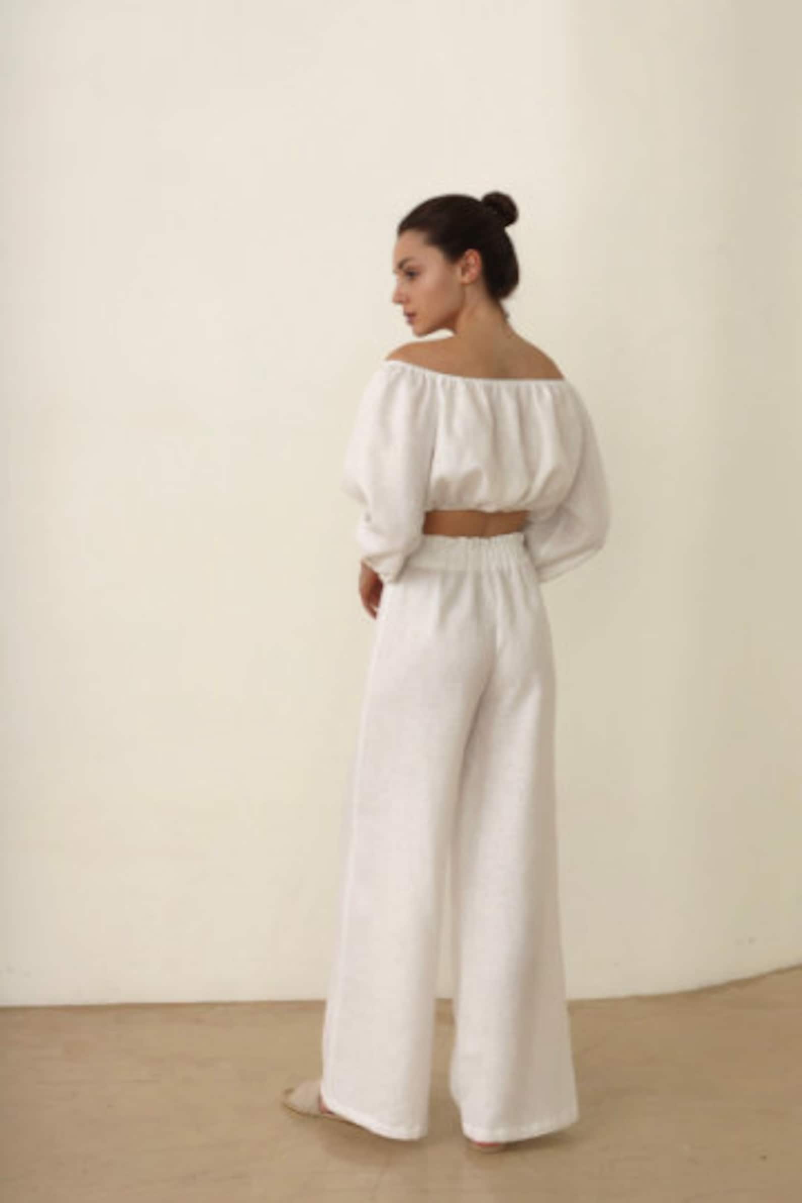 Linen Two Piece Set Two Piece Set Women White Linen Set Etsy
