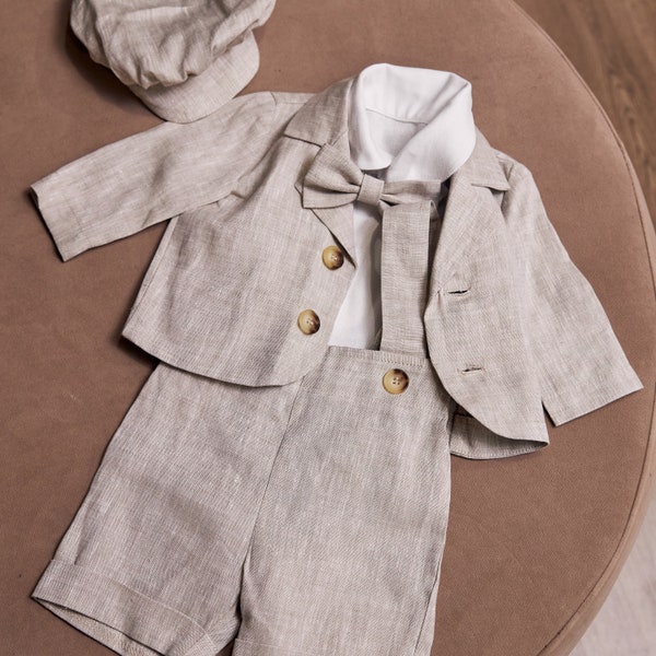 Traje de lino para bebé niño, Traje de lino para bebé, Conjunto de bautizo para niño, Traje de bautizo de lino, Vestido de bautizo de lino, Traje de lino para niño pequeño, Traje de boda para niño