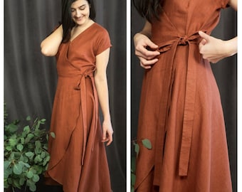 Short sleeve dress, Linen long dress, Soft linen dress, Linen summer dress, Pure linen long dress, Elegant linen dress, Linen wrap dress