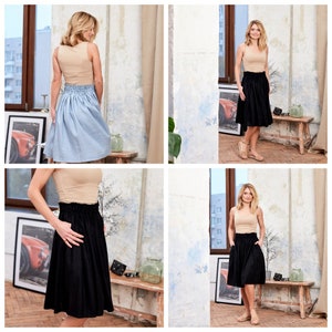 Linen skirt midi with elastic waist, Linen summer skirt, Linen skirt with pockets, Linen skirt navy blue, Comfortable linen skirt image 5