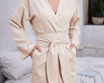 Linen kimono robe womens maxi gift girlfriend, Organic robe women, Kimono bathrobe, Dressing gown women, Organic loungewear