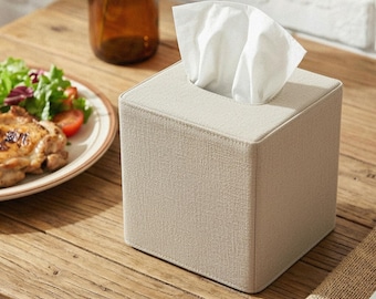 Funda de lino para caja de pañuelos, funda de tela para caja de pañuelos, funda neutra para caja de pañuelos, porta pañuelos minimalista, porta pañuelos de lino, funda cuadrada para caja de pañuelos