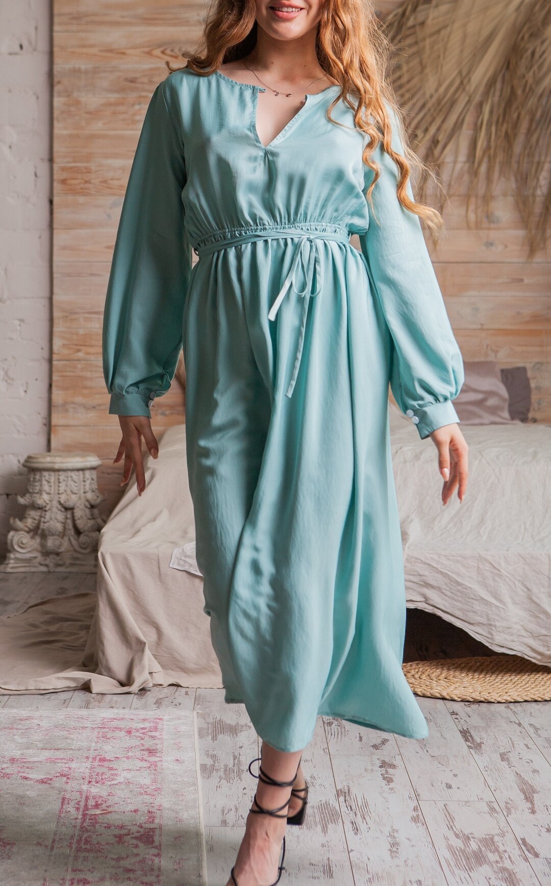 Silk Cashmere Maxi Shirt Dress Women