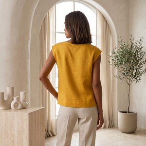 100% Linen top women, Linen T-shirt women, Sleeveless linen top, Summer linen top, Casual linen top, Linen crop top, Plus size linen top image 2