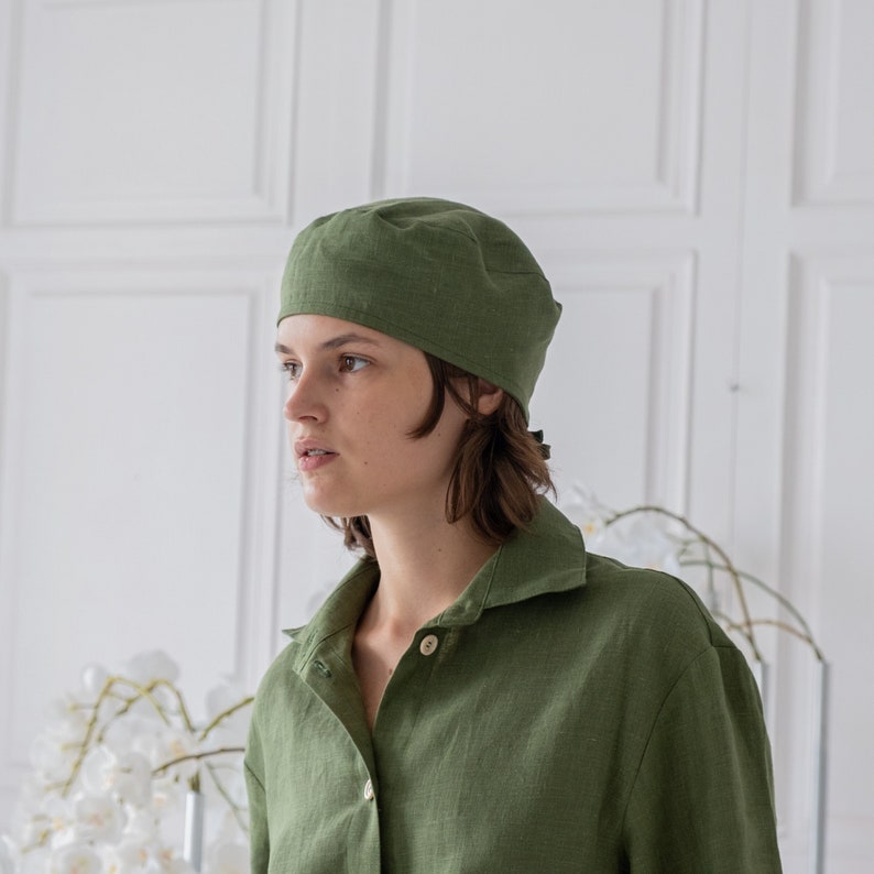 Groene baret, zomer linnen hoed, linnen baret, vintage baret, Franse baret, losse baret, dames baretten, vintage hoed voor vrouwen, kunstenaar hoed afbeelding 1