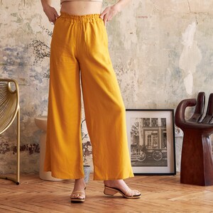 Linen wide leg pants, Linen high waisted pants, Flared pants for women, Linen loose pants, Summer pants for women, Linen culottes women image 10