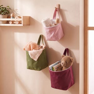 Hängekorb aus Leinen, Aufbewahrungskorb zum Aufhängen, Wandkorb, Aufbewahrung im Kinderzimmer, Spielzeugaufbewahrungstasche, Wäscheorganizer, Babyzimmerdekoration