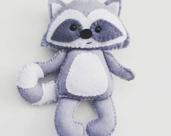 Felt Forest Raccoon PDF Pattern, Felt Ornament, Felt Animals, Woodland Animals Collection, Nursery Decor, Children's Felt Toy,