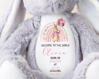 Personalised New Baby Gift, New Baby Soft Toy, New baby gift, New born Gift, Baby Keepsake, Baby shower gift, Birth stats, Teddy Bear Bunny