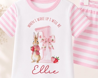 Personalised Berry First Short Sleeve Birthday Pjs Set, When I Wake Up I’ll Be 1 PJs, Toddler Birthday Pjs, First Birthday Gift For Daughter