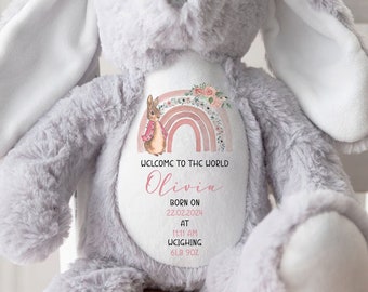 Personalised Bunny Rabbit, New Baby Gift, Personalised Plush Soft Toy, Your Name Teddy, Kids Cuddly Toy, Girls and Boys Teddy