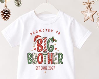 Promoted To Big Brother Christmas Pregnancy Announcement Toddler Kids Personalised Christmas Tshirt, New Sibling  Christmas Gift