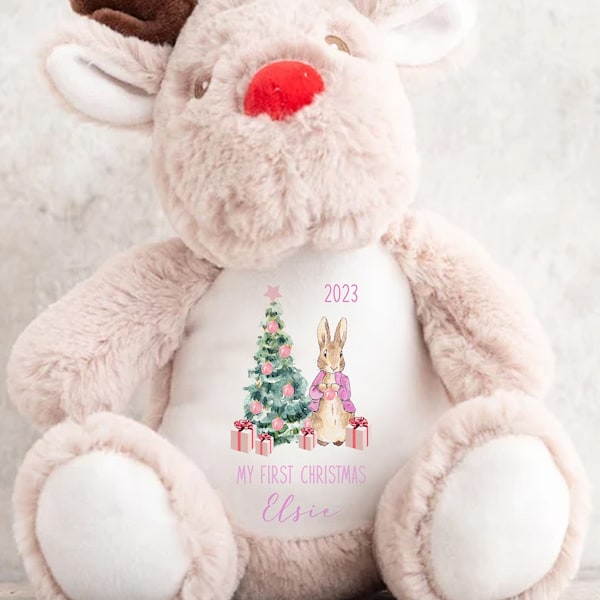 Personalised Small Rudolf Reindeer Christmas Teddy Bear Plushie Baby's First 1st Xmas Children's Kids Name Gift Present Keepsake