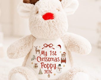 Personalised My First Xmas Small Rudolf Reindeer Christmas Buddy, Teddy Bear Plushie Baby's Xmas Children's Kids Present