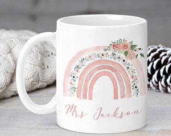 Personalisierte Lehrer-Tasse, Lehrer-Geschenke, Danke-Geschenke, Regenbogen-Geschenke, Geschenk zum Schulabgang, Abschluss-Lehrer-Assistenten-Kinderzimmer-Geschenk