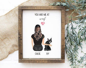 Personalised Handmade Pet Print, Custom Dog Owner Gift, Custom Family Pet Portrait, Personalized Gift, Dog and Owner Gift, Dog Lovers