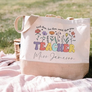 Personalised Teacher Bag, End Of Term Teacher Gift, Personalised Teacher Gifts, Personalised Book Bag, Teaching Assistant Gift, Rainbow Bag