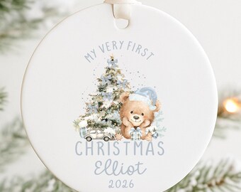 Baby's First Christmas Tree Decoration 1st Xmas Teddy Bear Keepsake Bauble Gift Ceramic Ornament Personalised Baby's 1st Christmas Gift