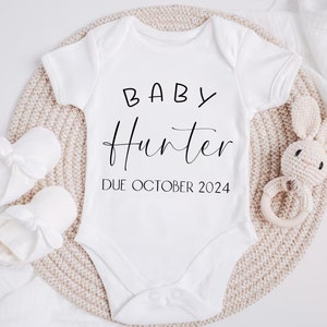 Baby Announcement, Personalised Coming Soon, Family Surname, Due date Vest, Pregnancy Gift, Pregnancy Announcement Social Media