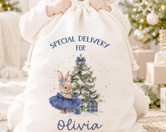 Personalised Ballerina Bunny Rabbit Christmas Sack My First Christmas Extra Large Gift Bag Baby Girl 1st Xmas Present Bag