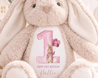 Personalised First Birthday Gift Birthday Soft Toy Keepsake Gifts Name Bunny Grand son Grand daughter Niece Nephew 1st Birthday Present Idea