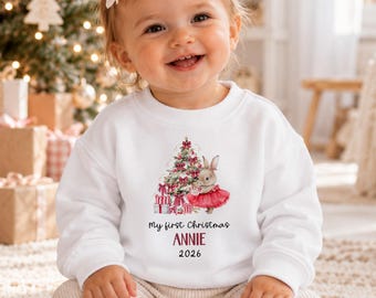 My First Christmas Baby Toddler Kids Personalised Christmas Sweatshirt Jumper, Xmas Outfit For Baby, Cute Christmas Gift