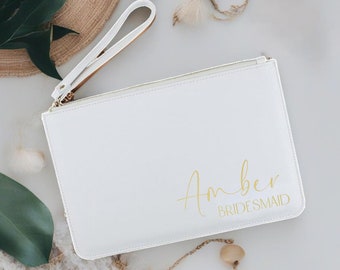 Personalised Clutch Bag With Name, Bridesmaid Gift, Gift for Bride, Maid of Honour Present, Personalized Gift for Her, Gift for Wife