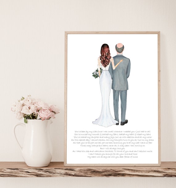 Father of the Bride Print Wedding Drawing Personalized Custom