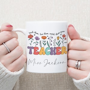 Personalised Teacher Mug, Teacher Gifts, Thank You Gifts, Rainbow Gifts, School Leaving Gift, Graduation Teaching Assistant Nursery Gift