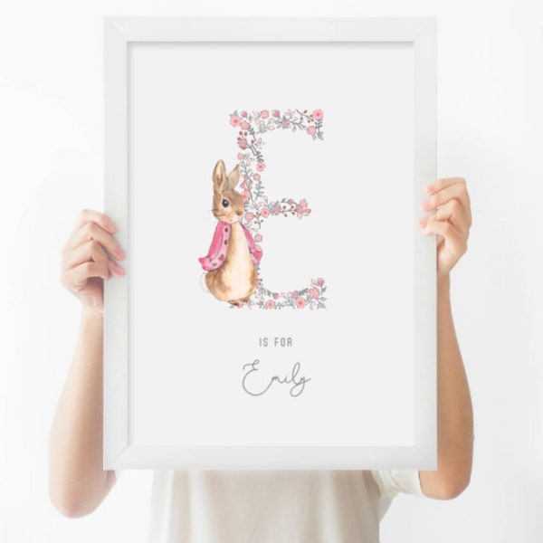 Prints Peter Rabbit Beatrix Potter nursery print bunny prints rabbit nursery art gift present Grey and Pink Baby Girl