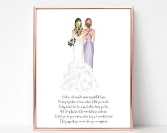 Personalised Maid Of Honour Print, Bridal Party Print, Maid Of Honour Gift, MOH Gift, Wedding Keepsake, Personalised Maid Of Honor Unframed