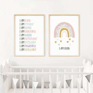 Kid Affirmations, I Am Strong I Am Brave, Wall Art, Nursery Decor, Affirmation Wall Art, Playroom Decor, Kids Bedroom Sign