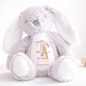 Personalised First Birthday Gift, 1st Birthday Custom Name Bunny Soft Toy Keepsake image 4