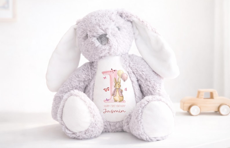 Personalised First Birthday Gift, 1st Birthday Custom Name Bunny Soft Toy Keepsake image 4