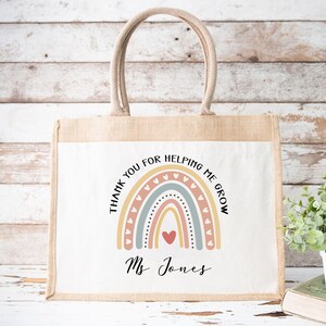 Personalised Teacher Bag, End Of Term Teacher Gift, Personalised Teacher Gifts, Personalised Book Bag, Teaching Assistant Gift, Rainbow Bag