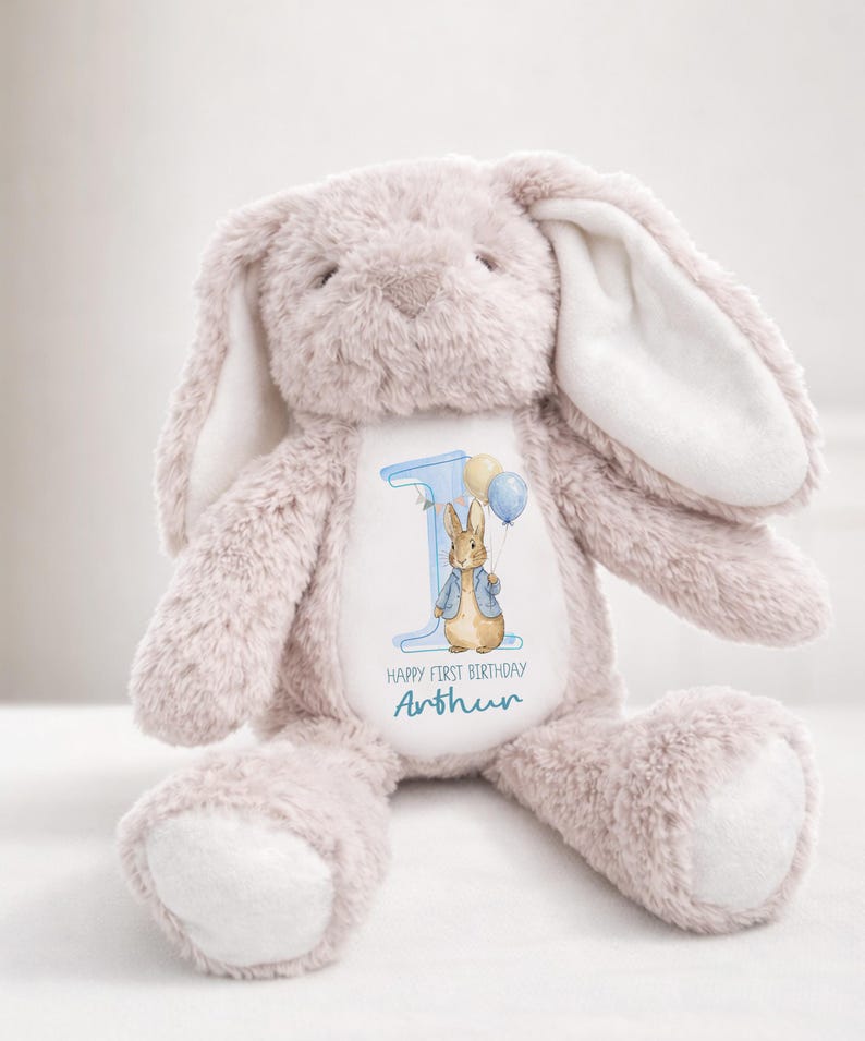 Personalised First Birthday Gift, 1st Birthday Custom Name Bunny Soft Toy Keepsake image 3