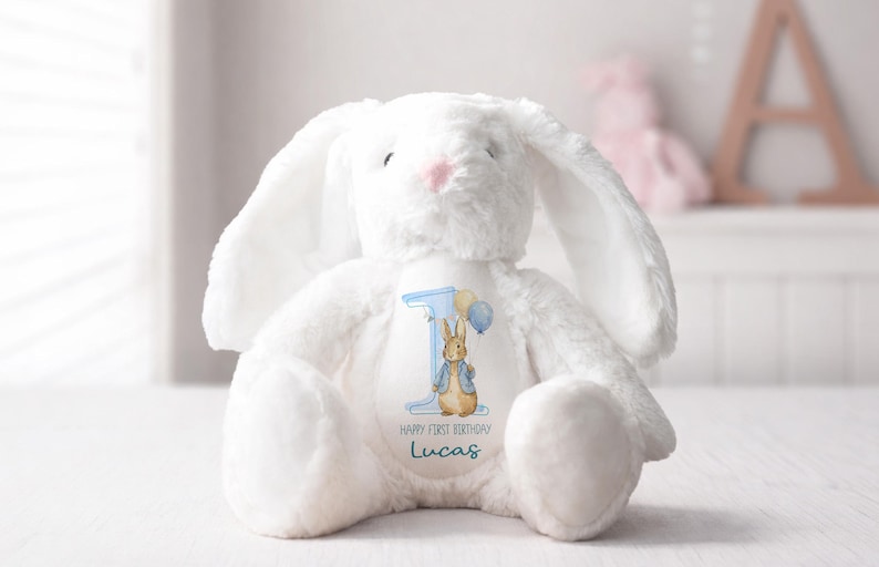 Personalised First Birthday Gift, 1st Birthday Custom Name Bunny Soft Toy Keepsake image 5