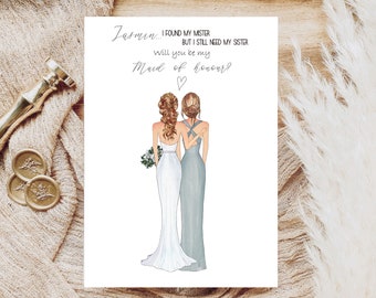 Personalised Bridesmaid Proposal Illustration, Will you be my bridesmaid card, Bridesmaid box filler, Bridesmaid Proposal, Maid of honour