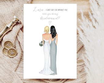 Personalised Bridesmaid Proposal Illustration, Will you be my bridesmaid card, Bridesmaid box filler, Bridesmaid Proposal, Maid of honour