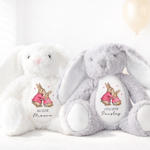 Matching Big Sister Little Sister Personalised Teddy Set, Custom Sister Keepsake, New Baby Gift