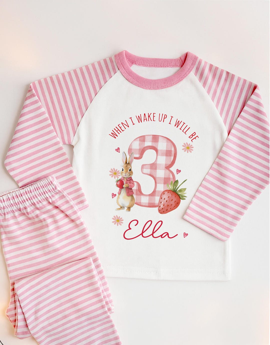 Personalised Girl Pink Strawberry Birthday Pyjamas, When I Wake up I’ll ...