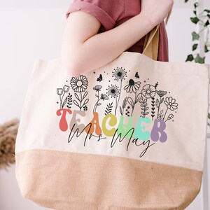 Personalised Teacher Bag, End Of Term Teacher Gift, Personalised Teacher Gifts, Personalised Book Bag, Teaching Assistant Gift, Rainbow Bag