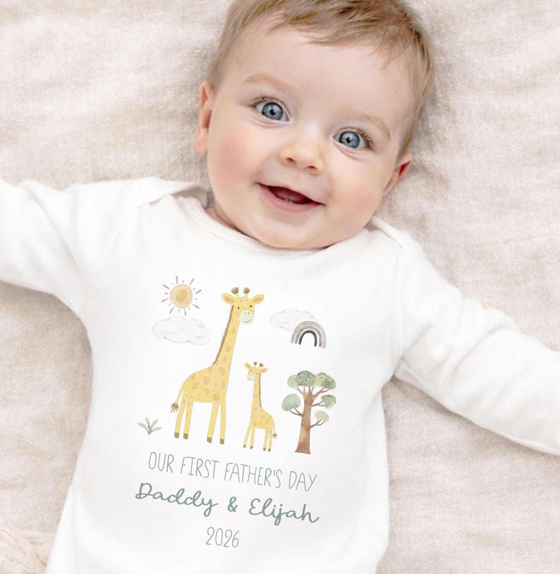 Personalised First Father’s Day Babygrow – Custom Daddy’s First Father’s Day Baby Outfit – Cute Baby Grow Gift From Baby – New Dad Gift image 1