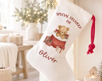 Personalised Christmas Teddy Bear Stocking, First Christmas Stocking, 1st Christmas Gift, Babies Christmas Gift, Christmas Stocking