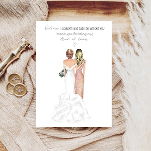 Personalised Maid of honour Thank you Illustration, Thank you for being my Maid of honour card, Bridesmaid box filler