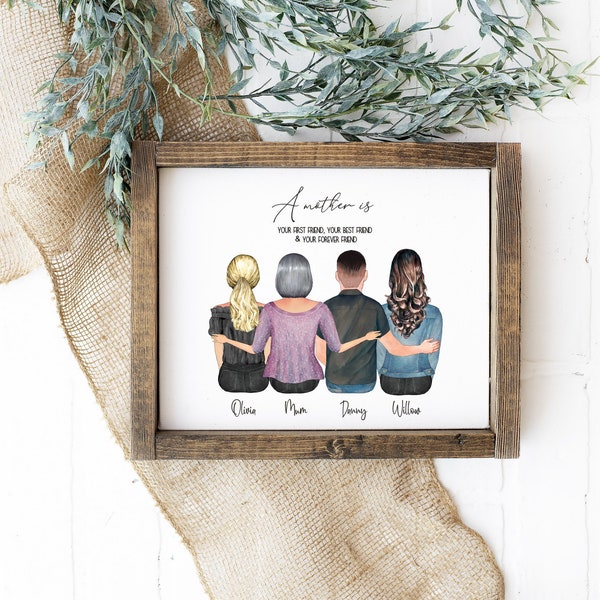 Mother and Daughters Son Print, Personalized Mothers Day Gift, Mum Gift, Family Portrait, Gift for Mom, Mum Birthday Gift, Daughter Gift