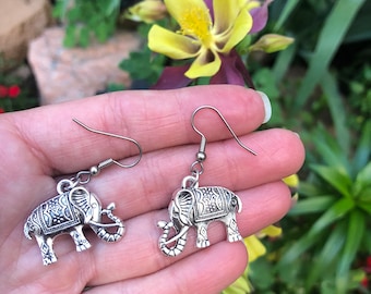 Silver Elephant Earrings